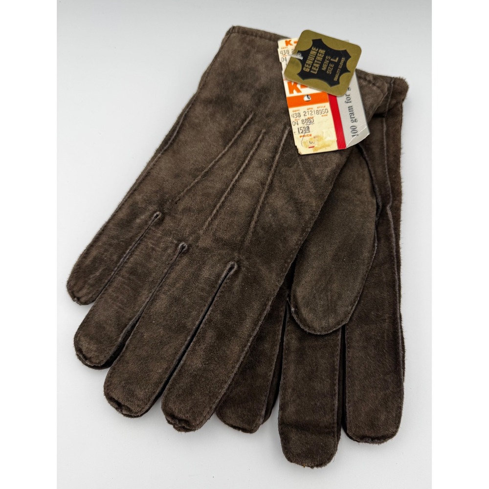 Vintage Men Brown Suede Leather Gloves NWT L Thinsulate Retro Kmart Deadstock